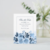 Elegant Floral Dusty Blue Waterverf Wedding Aankondigingskaart (Staand voorkant)