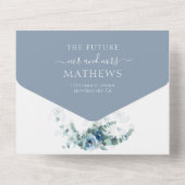 Elegant Floral Dusty Blue Waterverf Wedding All In One Uitnodiging (Achterkant)