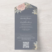 Elegant Floral Dusty Blue Wedding All In One Uitnodiging (Binnen)
