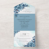 Elegant Floral Dusty Blue Wedding All In One Uitnodiging (Binnen)