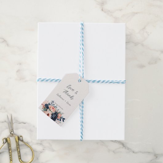 Elegant Floral Dusty Blue Wedding Cadeaulabel (Met Touw)