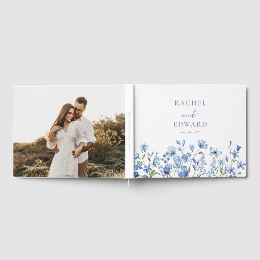 Elegant Floral Dusty Blue Wedding Gastenboek (Volledig)