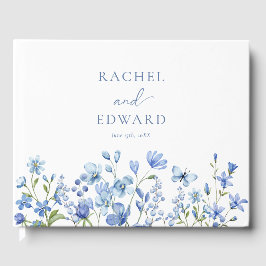 Elegant Floral Dusty Blue Wedding Gastenboek