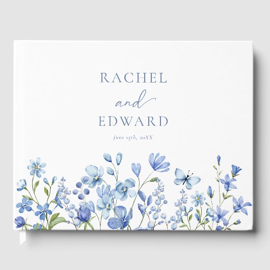 Elegant Floral Dusty Blue Wedding Gastenboek (Voorkant)