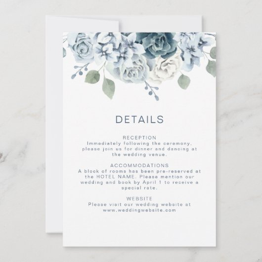 Elegant Floral Dusty Blue Wedding Kaart (Achterkant)