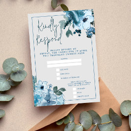 Elegant Floral Dusty Blue Wedding RSVP Kaartje