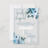 Elegant Floral Dusty Blue Wedding RSVP Kaartje (Voorkant)