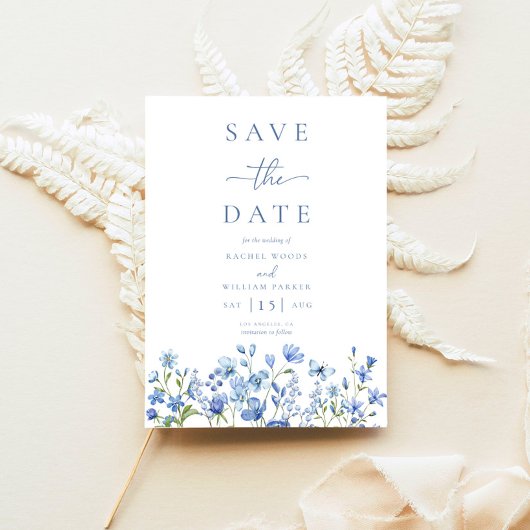 Elegant Floral Dusty Blue Wedding Save The Date