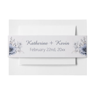 Elegant Floral Dusty Blue Wedding Uitnodigingen Wikkel