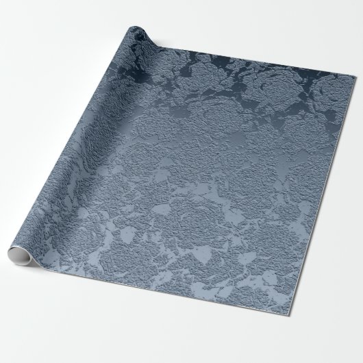 Elegant Floral Dusty Blue White Pattern Cadeaupapier (Uitgerold)