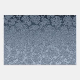 Elegant Floral Dusty Blue White Pattern Inpakpapier Vel