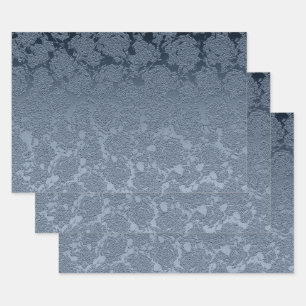 Elegant Floral Dusty Blue White Pattern Inpakpapier Vel