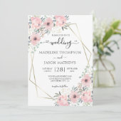 Elegant Floral Dusty Blush Pink Geometry Weddensch Kaart (Staand voorkant)