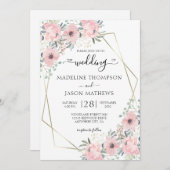 Elegant Floral Dusty Blush Pink Geometry Weddensch Kaart (Voorkant / Achterkant)