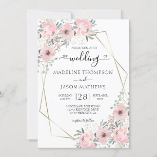 Elegant Floral Dusty Blush Pink Geometry Weddensch Kaart