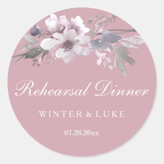 Elegant Floral Dusty Pink Wedding Rehearsal Dinner Ronde Sticker (Voorkant)