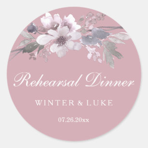 Elegant Floral Dusty Pink Wedding Rehearsal Dinner Ronde Sticker