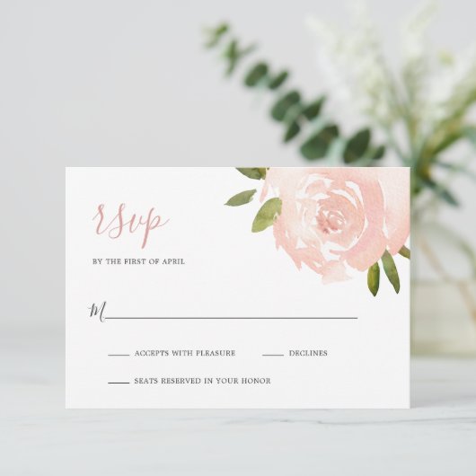 Elegant Floral Dusty Roos Blush Pink Wedding RSVP Kaartje (Staand voorkant)
