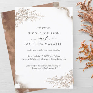 Elegant Floral, Earthy Tones Waterverf Wedding Kaart