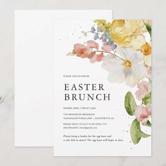 Elegant Floral Easter Brunch Uitnodiging (Voorkant / Achterkant)