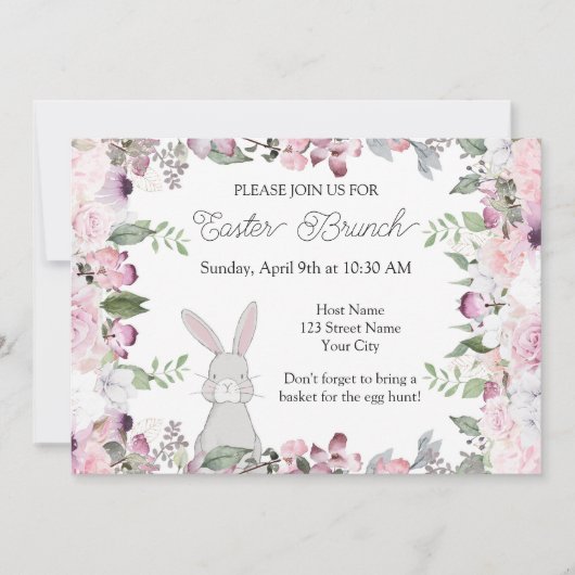 Elegant Floral Easter Brunch Uitnodiging (Voorkant)