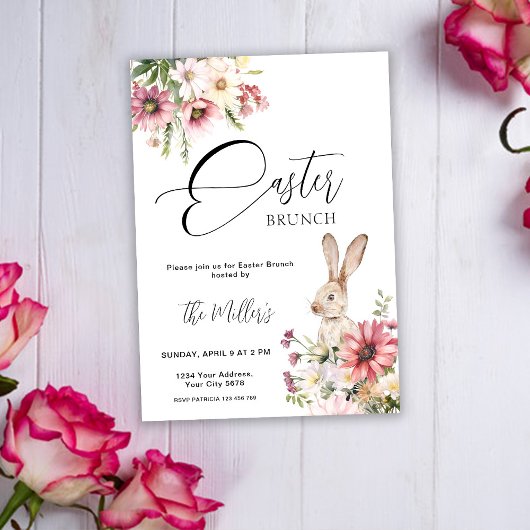 Elegant Floral Easter Brunch Uitnodiging