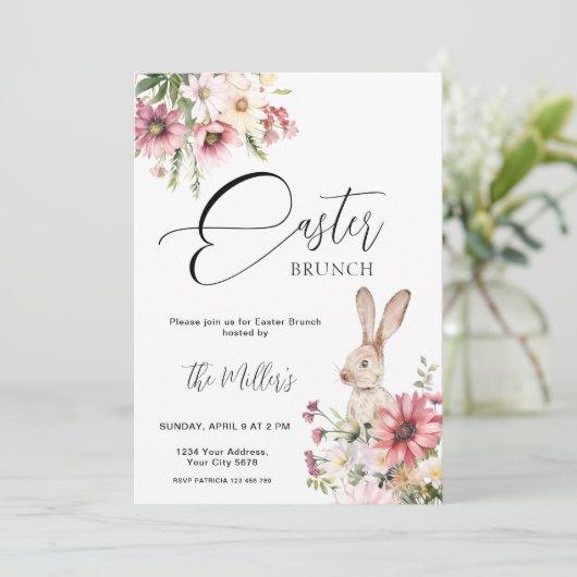 Elegant Floral Easter Brunch Uitnodiging (Staand voorkant)
