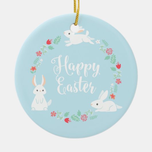 Elegant Floral Easter Bunny | Keramische siervoorw Keramisch Ornament (Voorkant)
