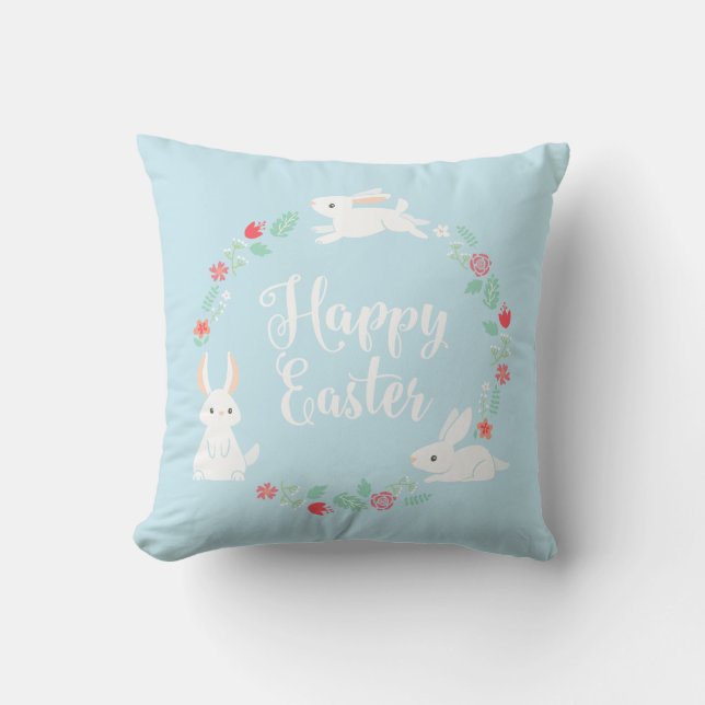 Elegant Floral Easter Bunny | Sierkussen (Voorkant)