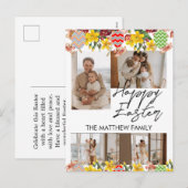 elegant floral Easter, familie vier fotocollage Feestdagenkaart (Voorkant / Achterkant)