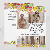 elegant floral Easter, familie vier fotocollage Feestdagenkaart (Voorkant / Achterkant)