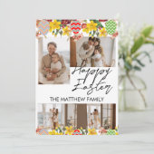 elegant floral Easter, familie vier fotocollage Feestdagenkaart (Staand voorkant)