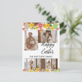 elegant floral Easter, familie vier fotocollage Feestdagenkaart (Staand voorkant)