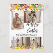 elegant floral Easter, familie vier fotocollage Feestdagenkaart (Voorkant)