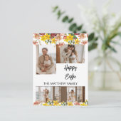 elegant floral Easter, familie vier fotocollage Feestdagenkaart (Staand voorkant)