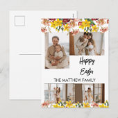 elegant floral Easter, familie vier fotocollage Feestdagenkaart (Voorkant / Achterkant)