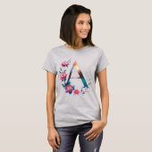 Elegant Floral Een Initialen T-shirt voor haar (Voorkant volledig)
