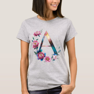 Elegant Floral Een Initialen T-shirt voor haar