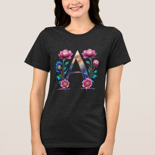 Elegant Floral Een Initialen T-shirt voor haar (Voorkant)