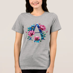 Elegant Floral Een Initialen T-shirt voor haar