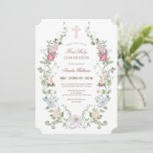Elegant Floral Eerste Heilige Communauteit Uitnodi Kaart (Staand voorkant)