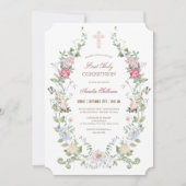 Elegant Floral Eerste Heilige Communauteit Uitnodi Kaart (Voorkant)