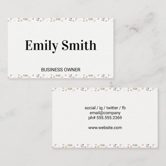 Elegant Floral Elements Border Visitekaartje (Voorkant / Achterkant)