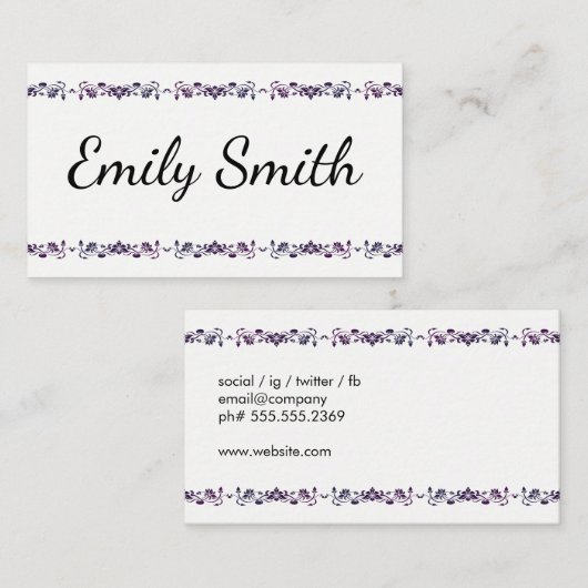 Elegant Floral Elements Cursive Text Visitekaartje (Voorkant / Achterkant)