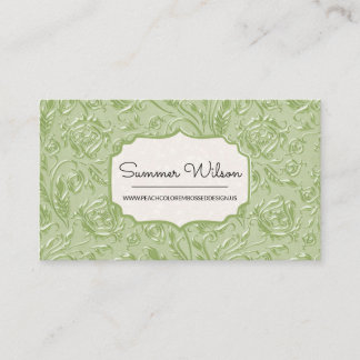 Elegant Floral Embossed Green Visitekaartje