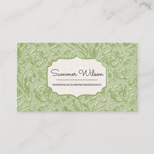 Elegant Floral Embossed Green Visitekaartje (Voorkant)