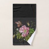 Elegant Floral Embroidery Pattern Black Background Bad Handdoek (Handdoek)