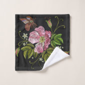 Elegant Floral Embroidery Pattern Black Background Bad Handdoek (Wasdoekje)
