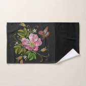 Elegant Floral Embroidery Pattern Black Background Bad Handdoek (Handdoek)