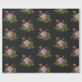 Elegant Floral Embroidery Pattern Black Background Cadeaupapier (Vlak)